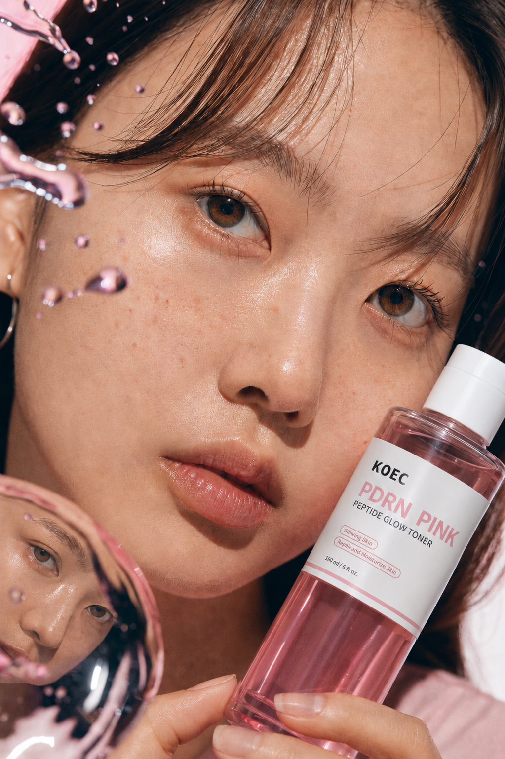 Soft pink skincare product banner